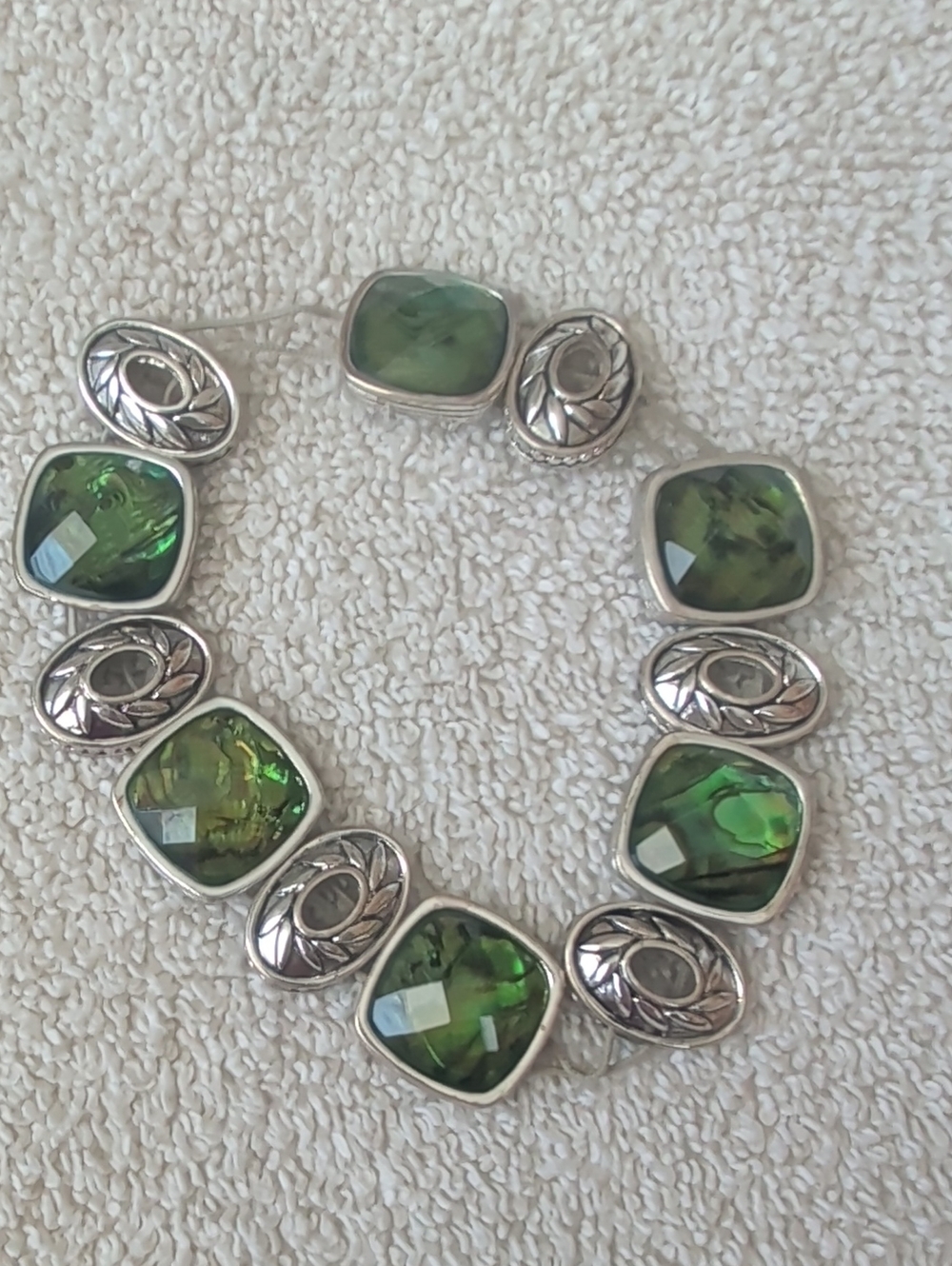 Napier Green Faceted Glass and Silver-Tone Stretch Bracelet